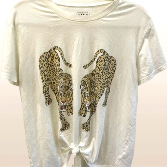 Zara White Leopard Graphic T-Shirt - Picture 1 of 1